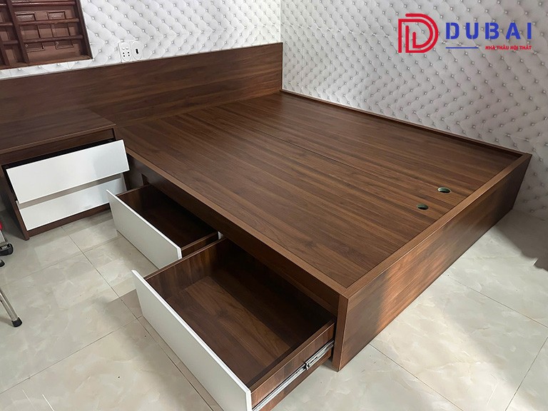 mẫu giường ngủ được thi công với công năng kèm hộc tủ