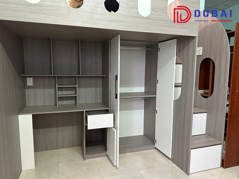 mẫu giường tầng màu xám cho bé trai