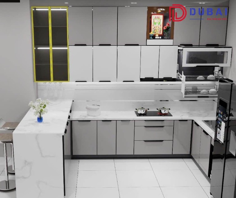 bàn thờ ông táo trên tủ bếp