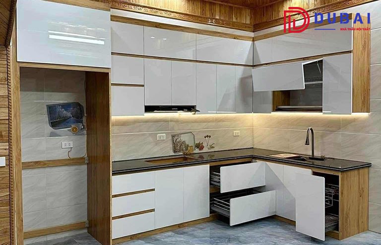 mẫu tủ bếp gỗ đẹp chữ l