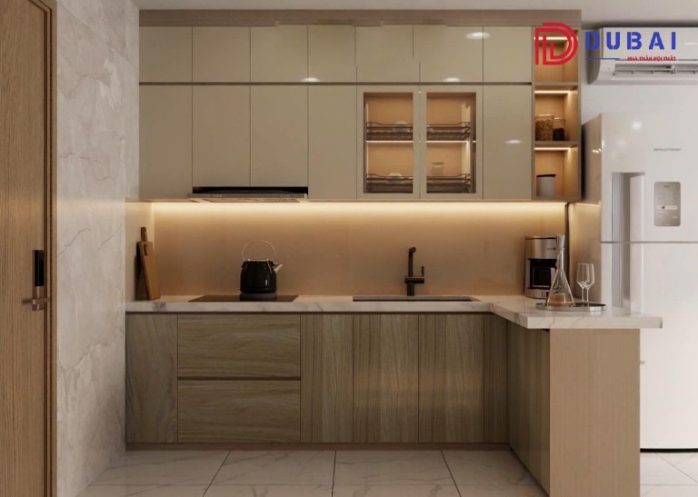 mẫu tủ bếp gỗ đẹp chữ l