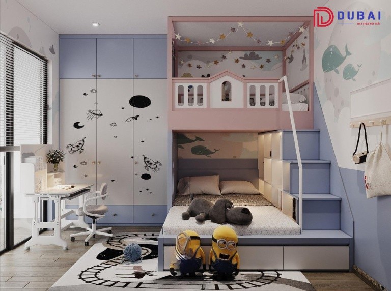 thiết kế phòng ngủ cho 3 bé