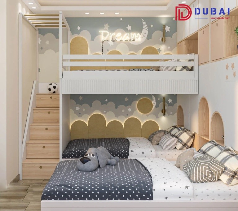 thiết kế phòng ngủ cho 3 bé