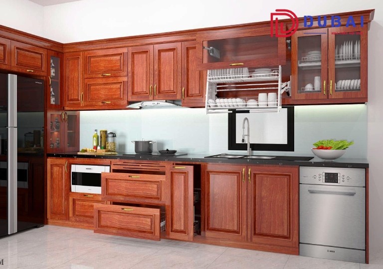 tủ bếp gỗ gõ đỏ