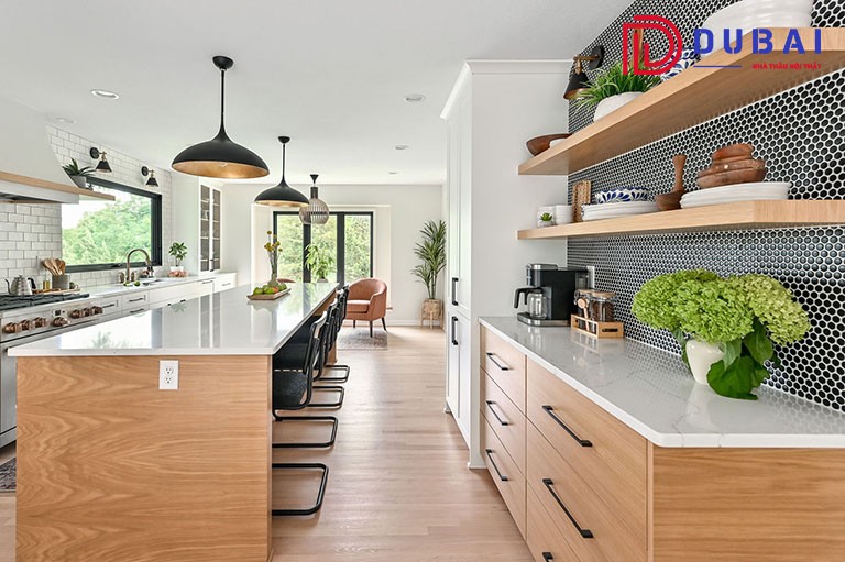 tủ bếp gỗ sồi nga