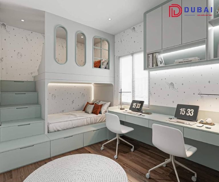 phòng ngủ cho 2 bé trai