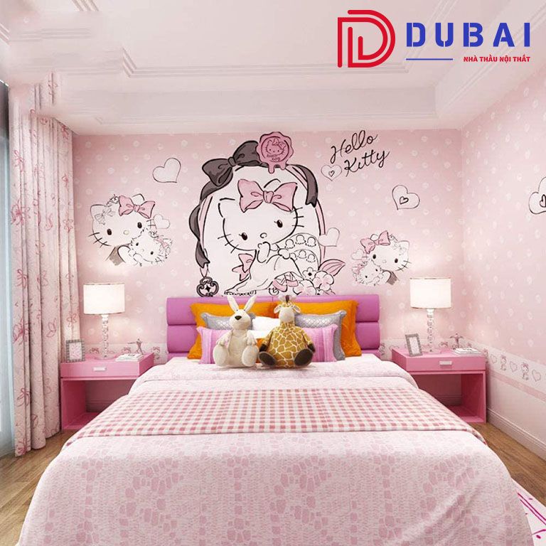 phòng ngủ cho bé gái màu hồng