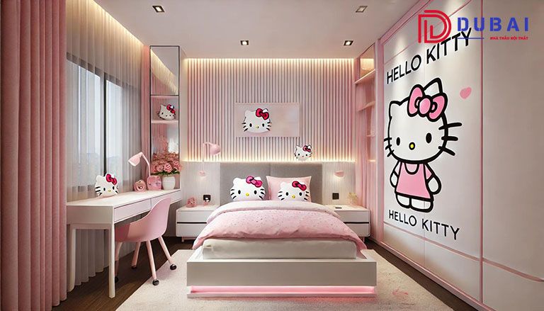 phòng ngủ cho bé gái hello kitty