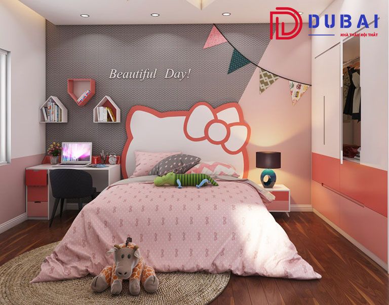 phòng ngủ cho bé gái màu hồng