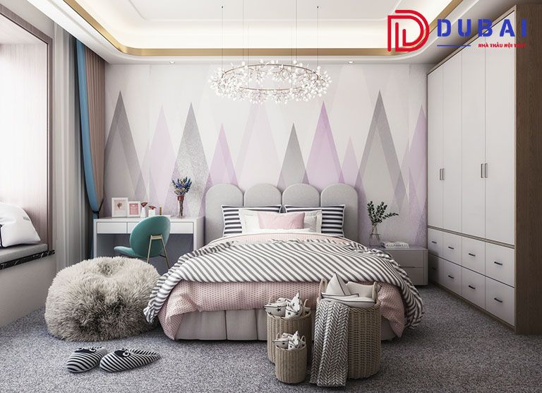 phòng ngủ màu tím cho bé gái