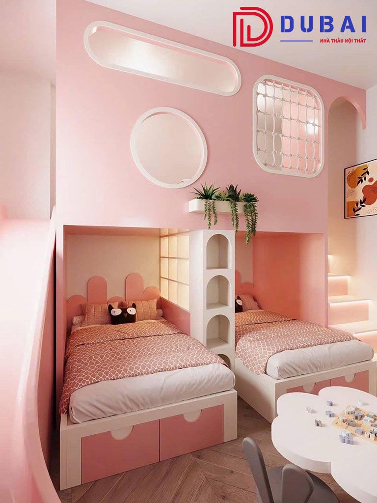 thiết kế phòng ngủ cho 2 bé gái