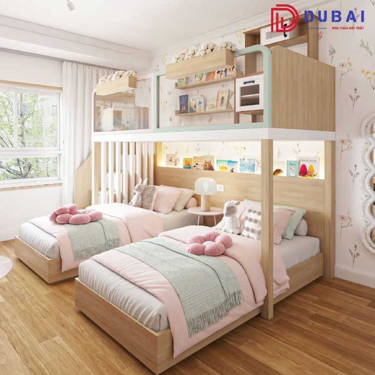 thiết kế phòng ngủ cho 2 bé gái