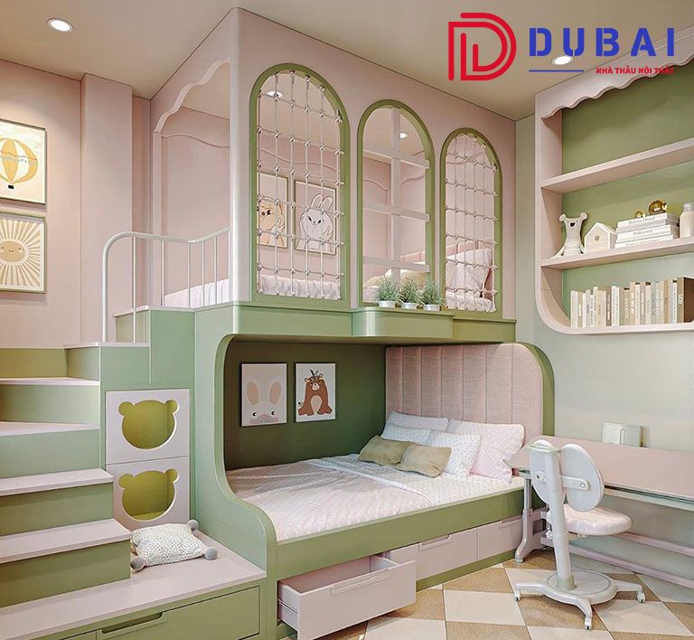 thiết kế phòng ngủ cho 2 bé gái