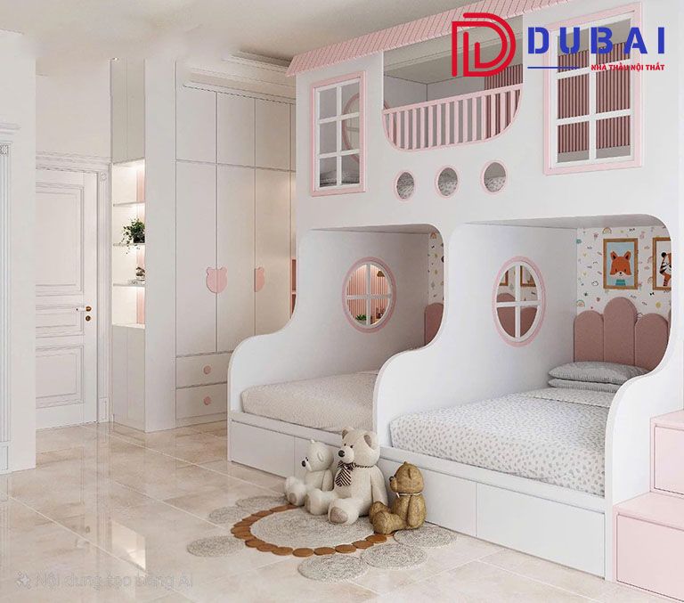 thiết kế phòng ngủ cho 2 bé gái