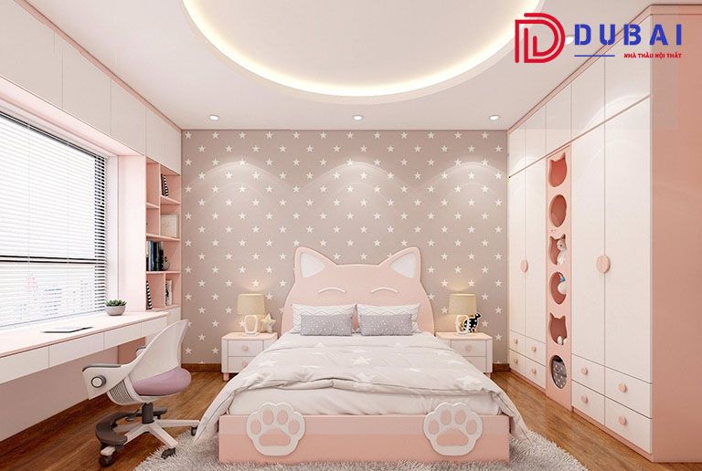 thiết kế phòng ngủ 15m2 cho bé gái