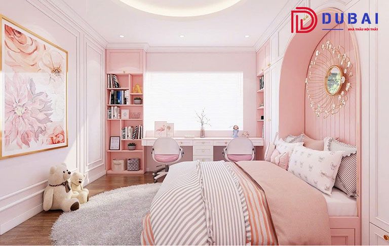 thiết kế phòng ngủ 15m2 cho bé gái