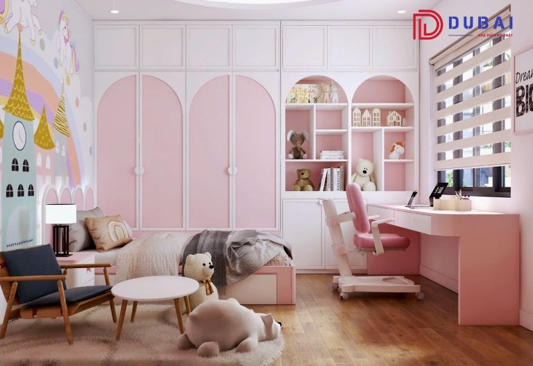 thiết kế phòng ngủ 15m2 cho bé gái