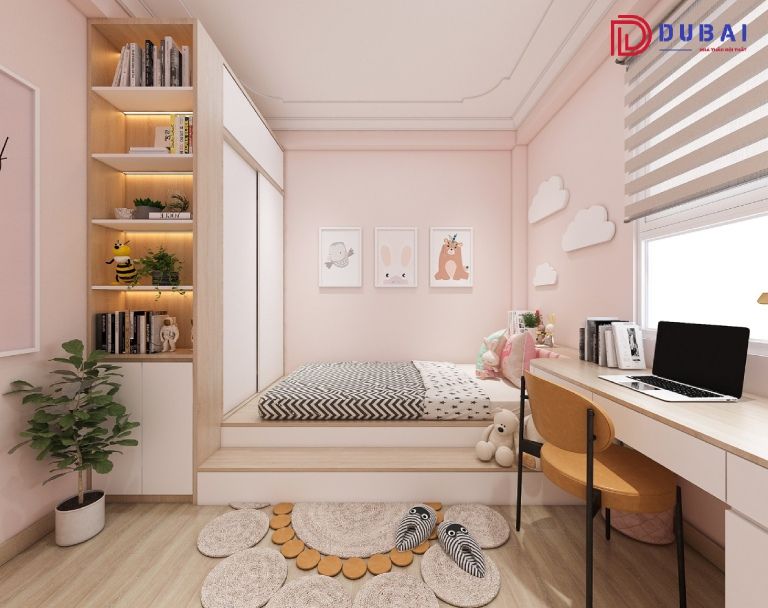 thiết kế phòng ngủ 15m2 cho bé gái