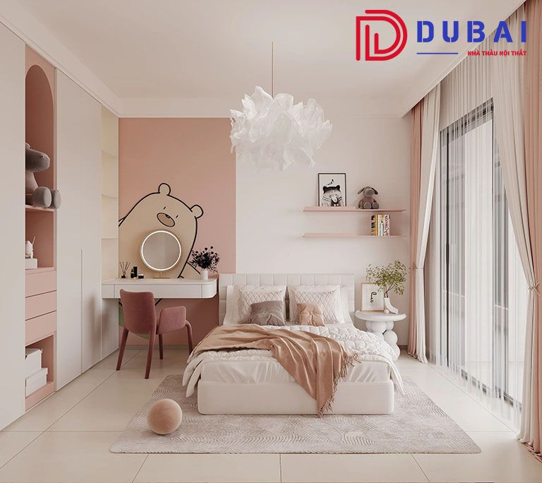 thiết kế phòng ngủ 12m2 cho bé gái