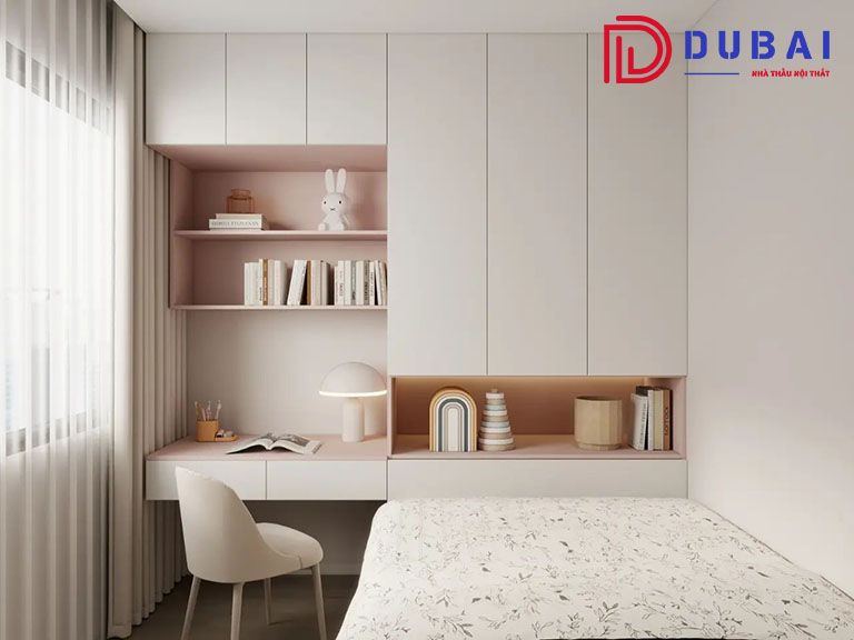 thiết kế phòng ngủ 12m2 cho bé gái