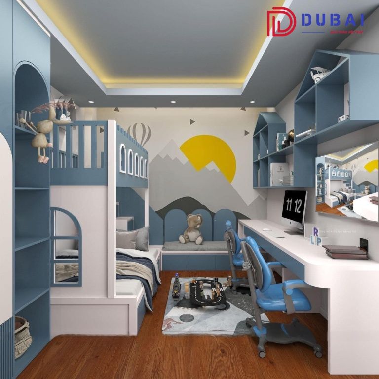 giường tầng kết hợp tủ quần áo và bàn học