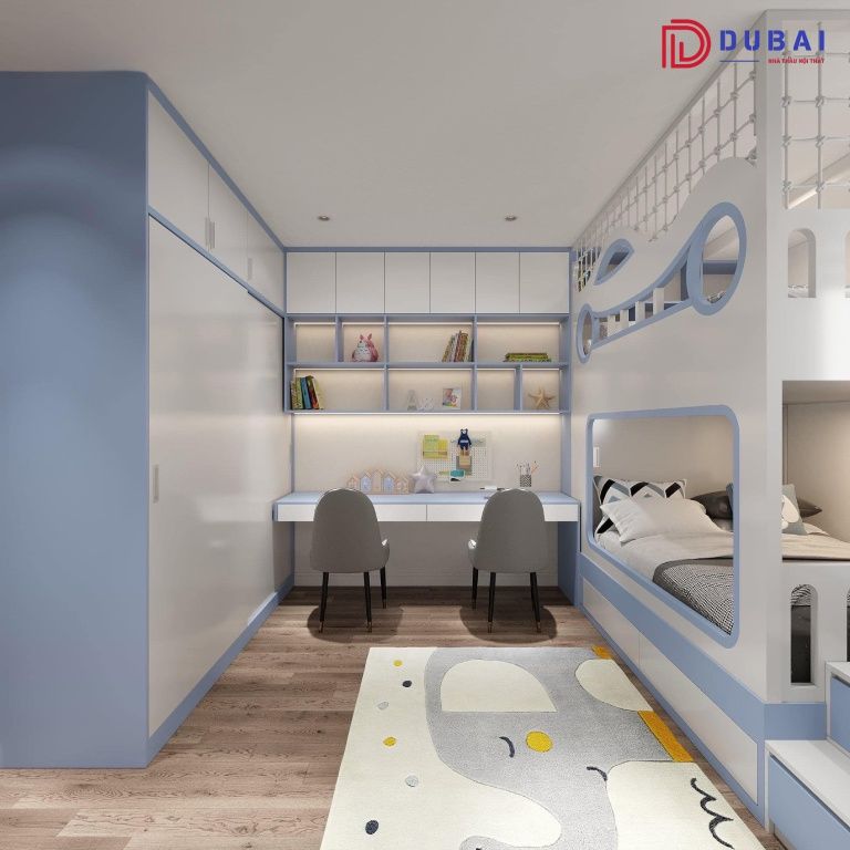 giường tầng kết hợp tủ quần áo và bàn học