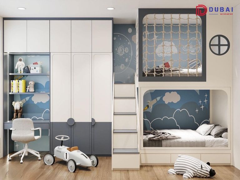 giường tầng kết hợp tủ quần áo và bàn học