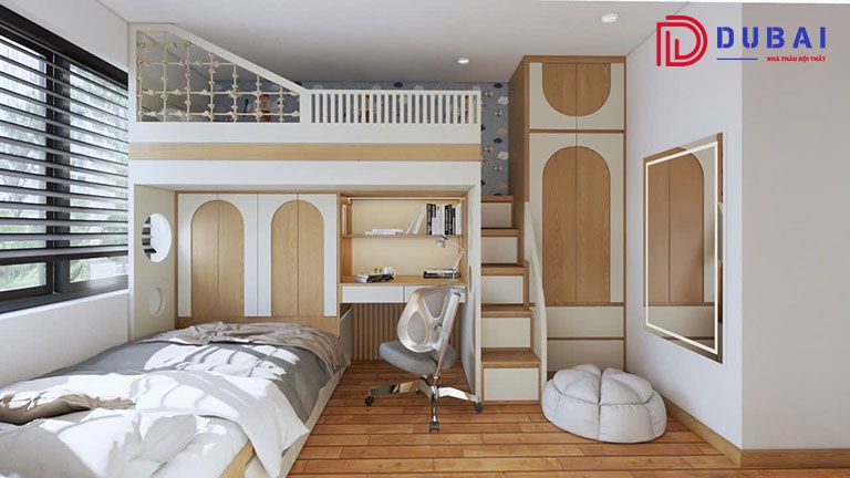 giường tầng kết hợp tủ quần áo và bàn học
