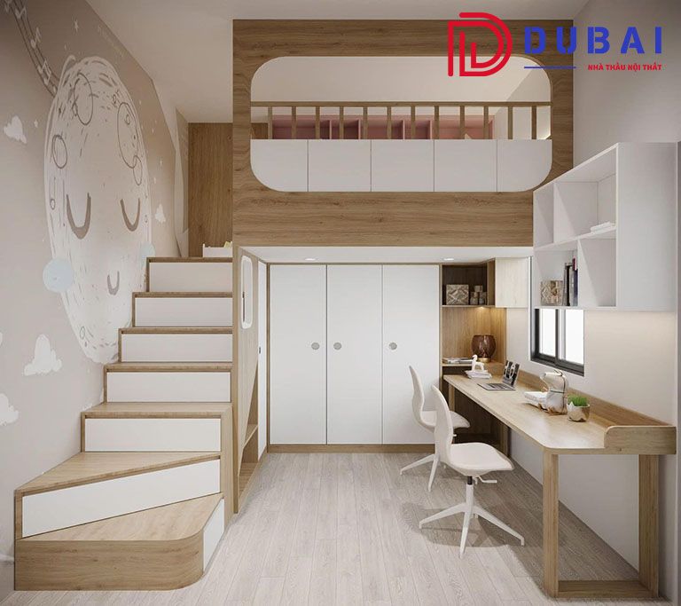 giường tầng kết hợp tủ quần áo và bàn học